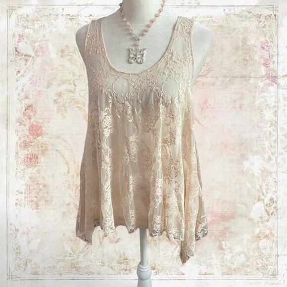 2000s Cream Lace Tank Top - Picture 1 of 8